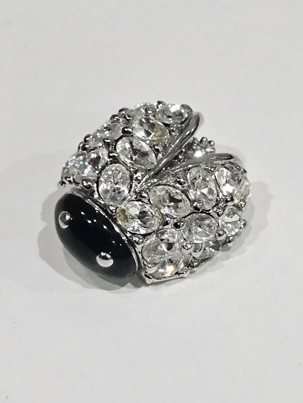 St. John Crystal Ladybug Brooch - Black and Silver